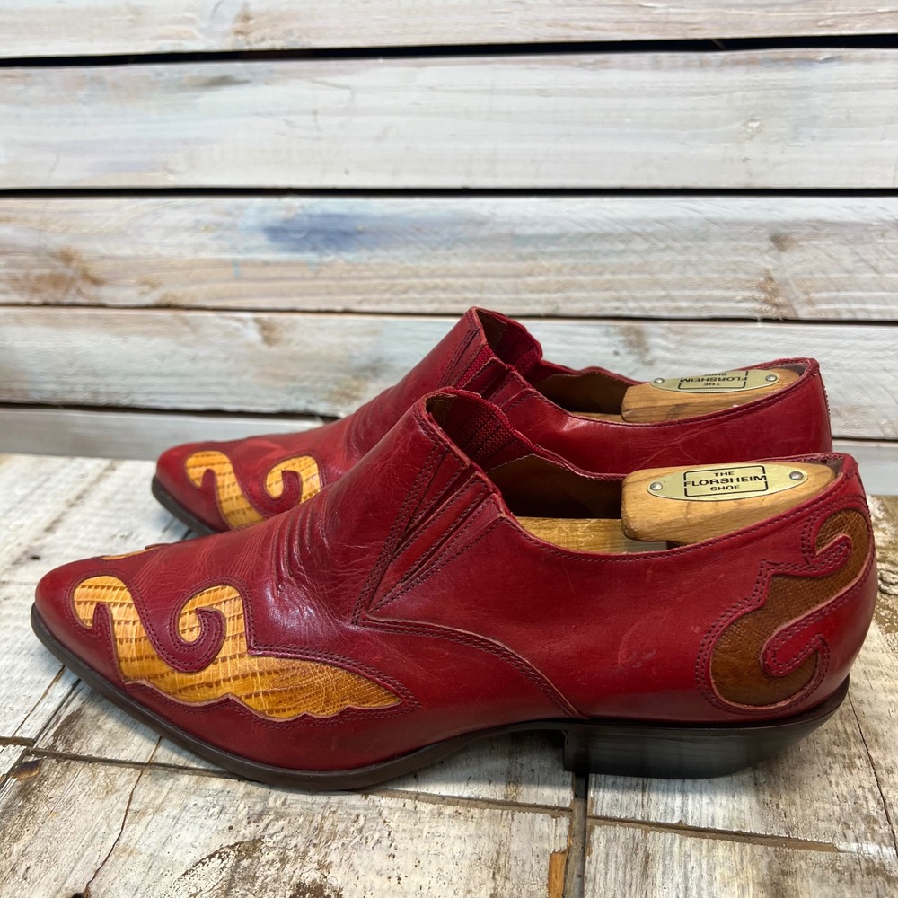 Vintage Nine West Red Leather Western Flame Pointed Toe Loafer Size 9.5M - Picture 4 of 9